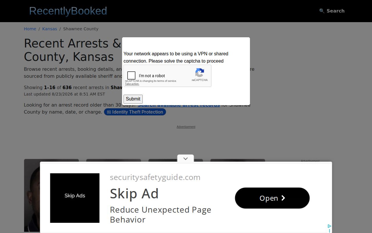 Unofficial Shawnee County arrest news reproduction page