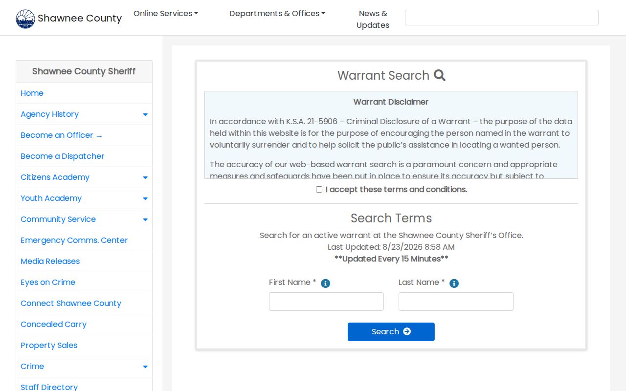 Shawnee County official warrant search and safety warning