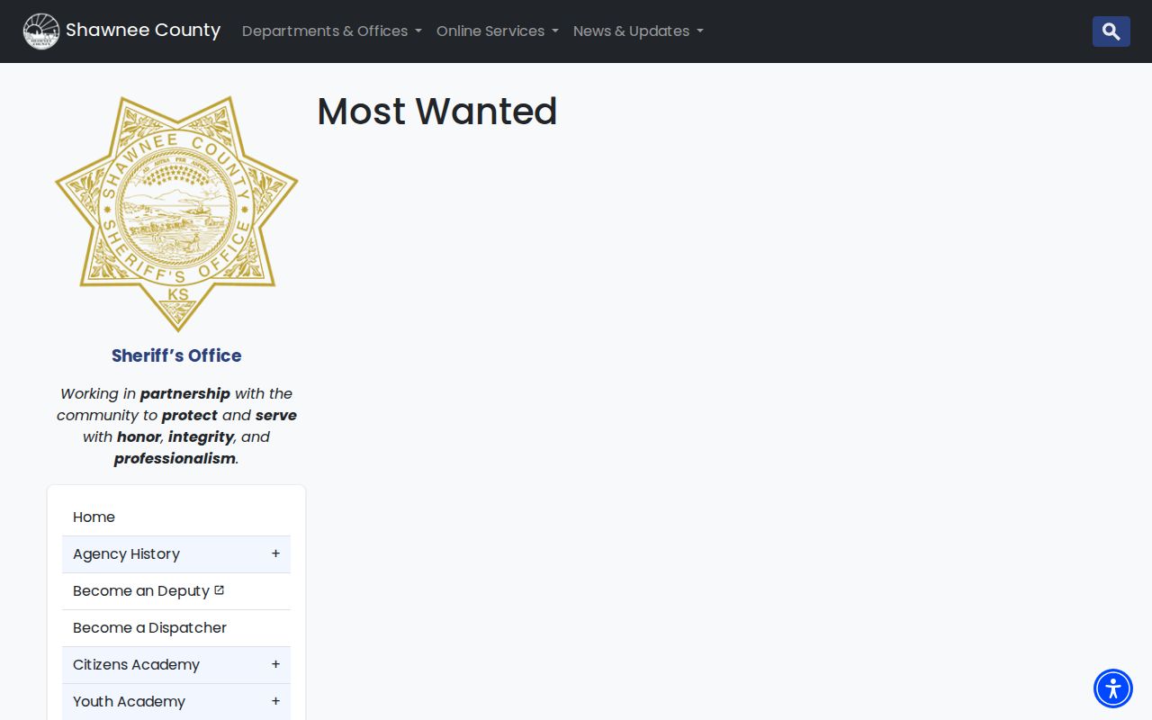 Shawnee County official wanted fugitives page status